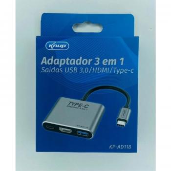 ADAPTADOR USB-C SAIDAS USB 3.0/HDMI/TIPO C KNUP KP-AD118