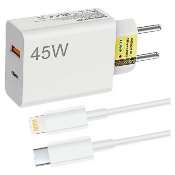 KIT CARREGADOR USB/USB-C LIGHTNING TURBO 45W LEHMOX LE-405A+IOS