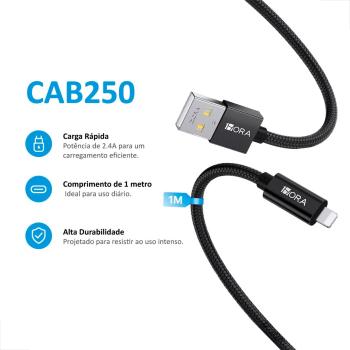 CABO USB CARREGADOR 2.4A LIGHTNING 1HORA CAB250