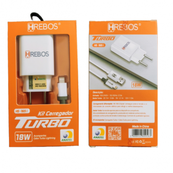 CARREGADOR TURBO 18W IPHONE 1USB CABO SOLTO HS-165I HREBOS