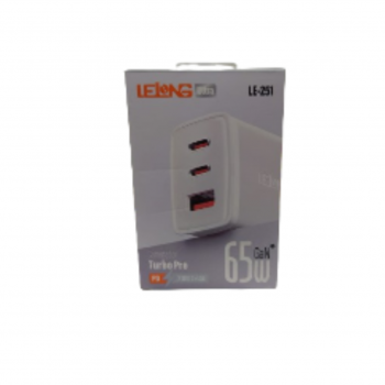 BASE CARREGADORA TURBO PRO 65W 1USB+ 2 TIPO C LE-251 LELONG