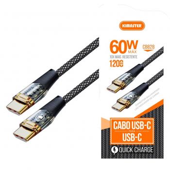 CABO USB-C PD - TIPO C 1.20 MT 60W LED CB828 KIMASTER