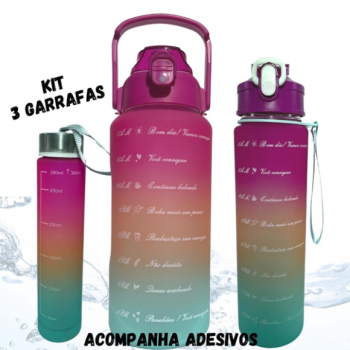 GARRAFA DE AGUA KIT 3 PCS | 2.0 LT | 850 ML | 300 ML | TIE DYE