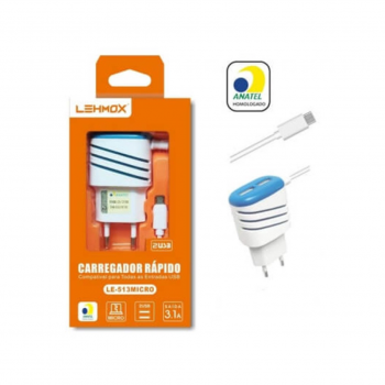 CARREGADOR V8 2 USB 3.1A LE-513 LEHMOX