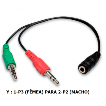 ADAPTADOR Y 1-P3 (FÊMEA) PARA 2-P2 (MACHO) 20CM SEM EMBALAGEM