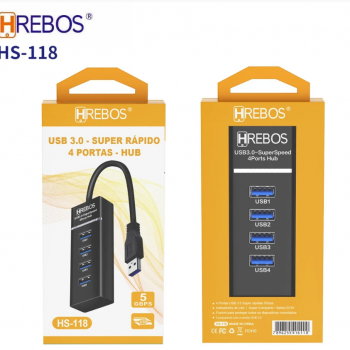 HUB USB 3.0 - 4 PORTAS HS-118 HREBOS