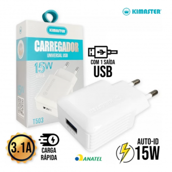 BASE CARREGADORA 1USB 15W 3.1A 5V T503 /T502 KIMASTER