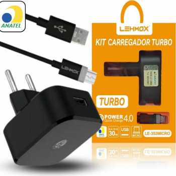 CARREGADOR TURBO V8 1USB CABO SOLTO 30W LE-353 LEHMOX