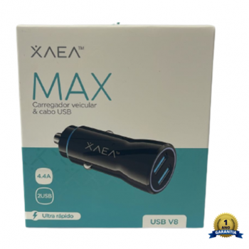 CARREGADOR VEICULAR BASE 2USB + CABO V8 4.4A MAX MODX-B01 XAEA