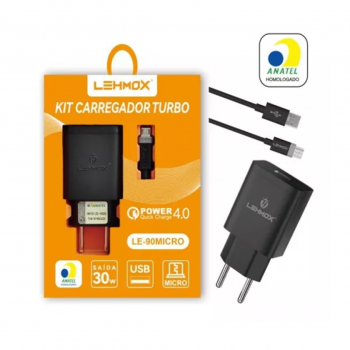 CARREGADOR V8 TURBO 30W CABO SOLTO LE-90 LEHMOX