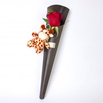 SOLITARIO DE ROSA VERMELHA COM CHAVEIRO DE PELUCIA