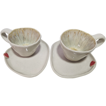 Par de Xícaras Beges com Pratos
