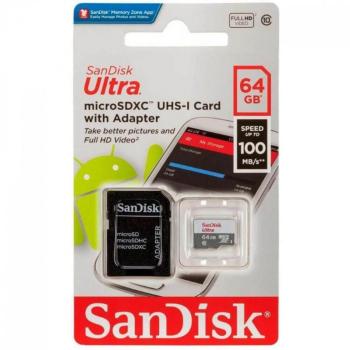 CARTAO DE MEMORIA MICRO SD 64GB ULTRA ( C10 / SDSQUNR-064G-GN3MA ) 100MB/S - SANDISK