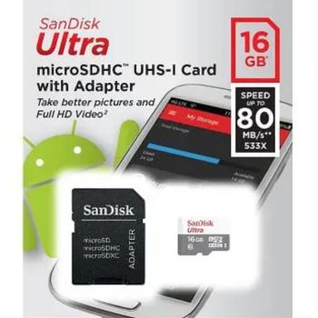 CARTAO DE MEMORIA MICRO SD 16GB ULTRA ( C10 / SDSQUNS-016G-GN3MA ) 80MB/s 533x - SANDISK