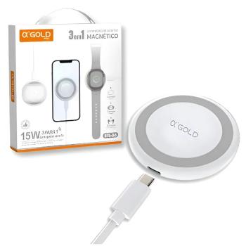 CARREGADOR INDUTIVO MAGNÉTICO 15W / 3 EM 1 ( MOD : BTE-56 ) - AGOLD