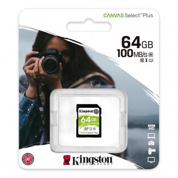 CARTAO DE MEMORIA SD 64GB FULL HD CANVAS SELECT PLUS ( SDS2/64GB ) 100MB/s - KINGSTON