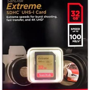 CARTAO DE MEMORIA SD 32GB EXTREME 4K UHD ( SDSDXVT-032G-GNCIN ) 100MB/S - SANDISK