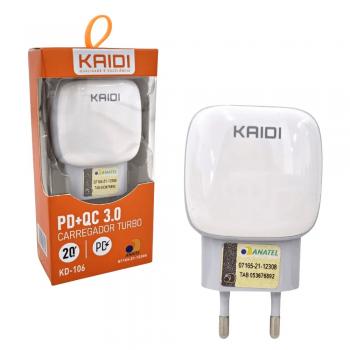 CARREGADOR DE PAREDE PD+QC 3.0 / CABO 1M UNIVERSAL / TURBO 20W ( KD-106 ) - KAIDI