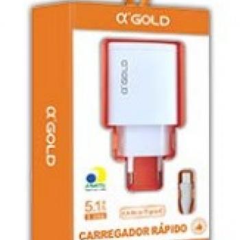CARREGADOR DE PAREDE 5.1A / 3 USB / CABO / TURBO / TIPO C  ( CA36-3 ) - AGOLD
