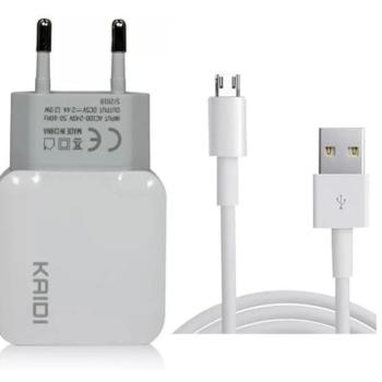CARREGADOR DE PAREDE 2.4A / 2 USB / CABO / TURBO / V8  ( KD-301S ) - KAIDI