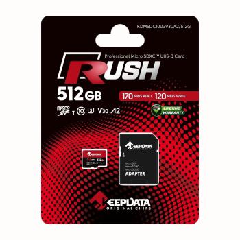 CARTAO DE MEMORIA MICRO SDXC 512GB RUSH C10 ( KDMSDC10U3V30A2/512G ) 170MB/s 120MB/s - KEEPDATA