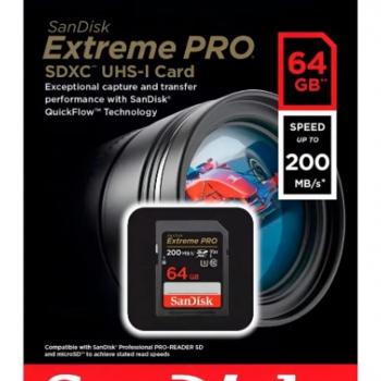 CARTAO DE MEMORIA SD 64GB EXTREME PRO 4K UHD ( SDSDXXU-064G-GN4IN ) 200MB/S - SANDISK