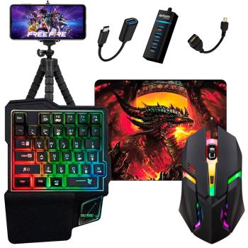 KIT MOBILADOR GAMER TECLADO + MOUSE + MOUSE PAD + SUPORTE + OTG + TRIPÉ