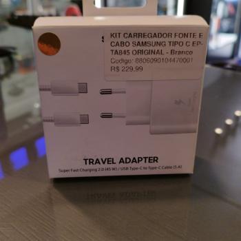 KIT CARREGADOR FONTE E CABO SAMSUNG TIPO C EP-TA845 45W ORIGINAL