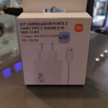 KIT CARREGADOR FONTE E CABO TIPO C XIAOMI 67W MDY-12-EH
