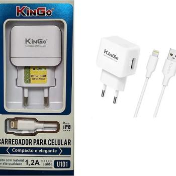 KIT CARREGADOR USB KINGO 1.2A U101 LIGHTNING