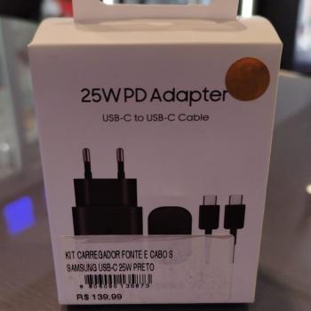 KIT CARREGADOR FONTE E CABO SAMSUNG USB-C 25W