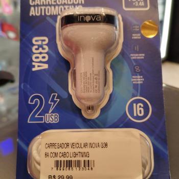CARREGADOR VEICULAR INOVA G38A COM CABO LIGHTNING 18W 3.4A