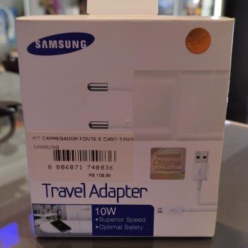 KIT CARREGADOR FONTE E CABO SAMSUNG MICRO USB V8 ORIGINAL 10W