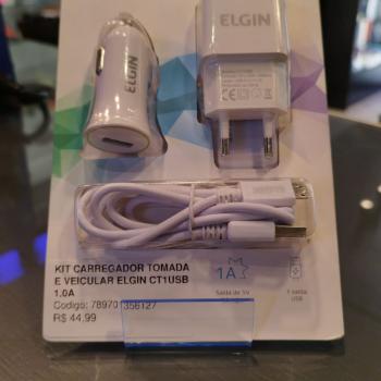 KIT CARREGADOR TOMADA E VEICULAR ELGIN CT1USB 1.0A