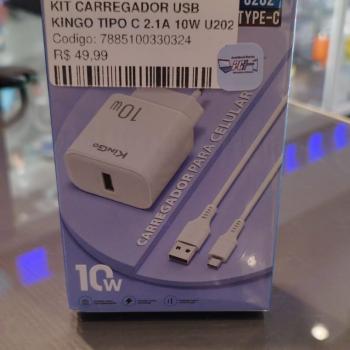 KIT CARREGADOR USB KINGO TIPO C 2.1A 10W U202