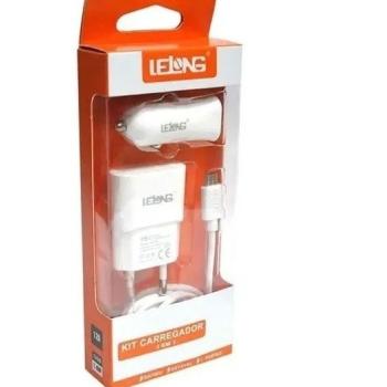 KIT CARREGADOR FONTE E CABO + FONTE VEICULAR LELONG LIGHTNING LE-221P 2.4A