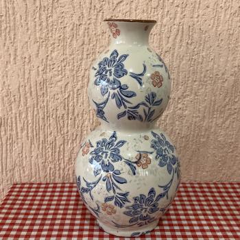 VASO CERAMICA VINTAGE AZUL E BRANCO 30CM