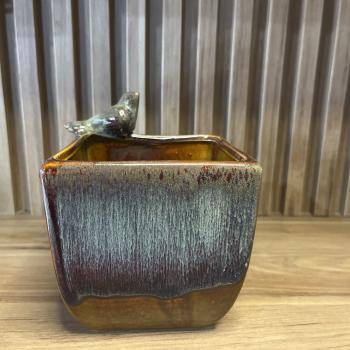 CACHEPOT QUADRADO CERAMICA ML COM PASSARINHO G 107576