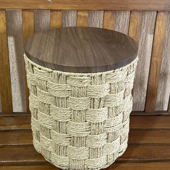 MESA/BANCO DECORATIVA FIBRA COM TAMPO MADEIRA 37X30CM