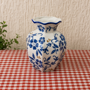 VASO CERAMICA VINTAGE AZUL E BRANCO