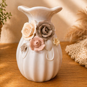 VASO BRANCO PORCELANA COM FLORZINHAS 11,5X7,5