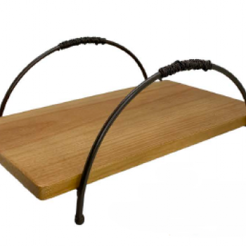 SUPORTE MEIA LUA METAL COM MADEIRA MARROM COM BASE 35x20x14
