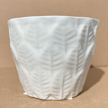 VASO CERAMICA COM  FOLHAS BRANCO 10x10x8cm
