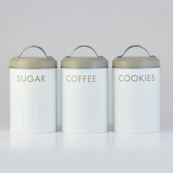 YX-10 JOGO C/3 POTES METAL  COOKIE, COFFEE, SUGAR