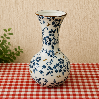 VASO CERAMICA VINTAGE AZUL E BRANCO 22CM