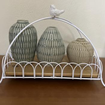 APOIO DE MESA ARCOS BRANCO COM PASSARINHO 35,5x22x24,5
