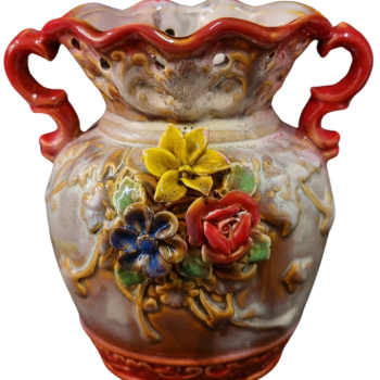 VASO JARRO COM 2 ALÇAS FLOR PORCELANA 18,5X18X15