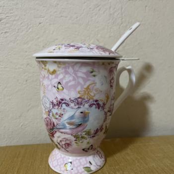 CANECA INFUSORA PASSARO ROSA 300ML