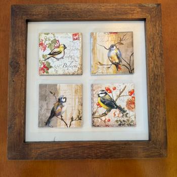 QUADRO DECOR COM 4 AZULEJOS PÁSSAROS 3004M-020 (31,5X31,5CM)