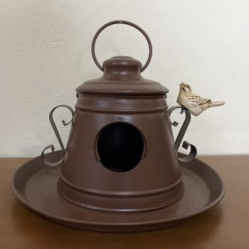 COMEDOURO AÇO GALVANIZADO MARROM COM PASSARO 24x27
